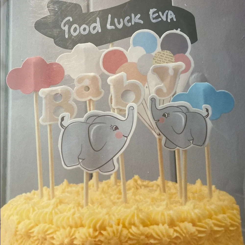 Elephant Baby Shower Cake Toppers - Gray and Blue 2 packs